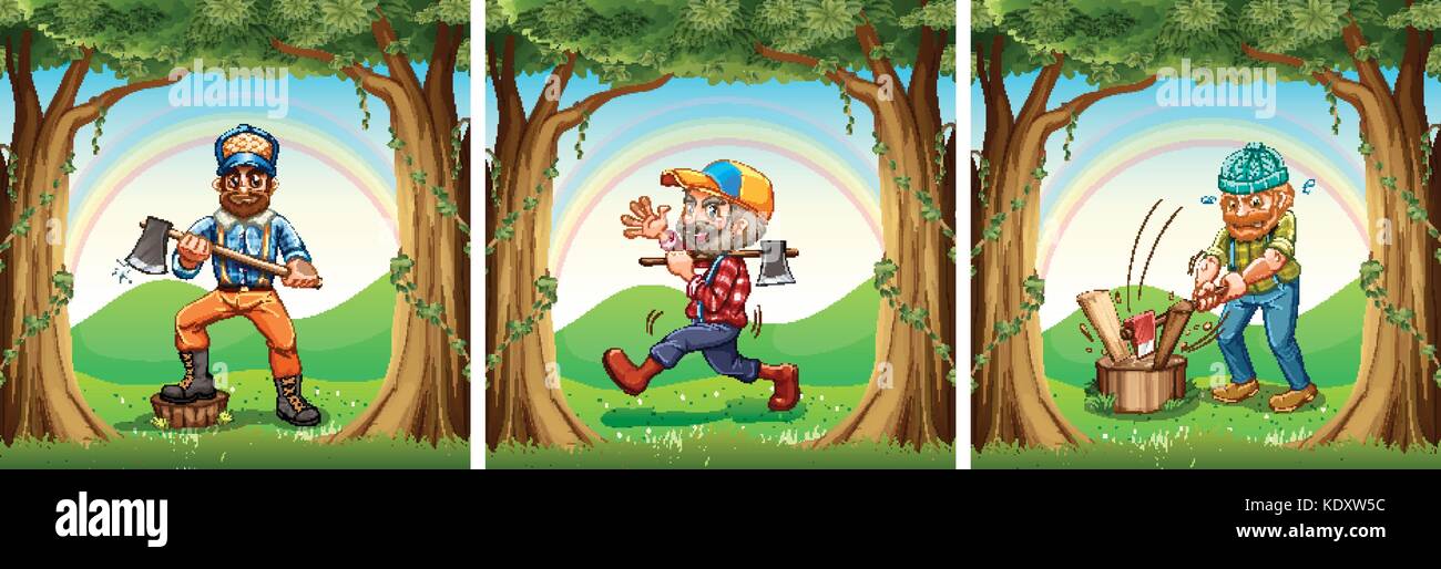 Lumber jacks chopping woods illustration Stock Vector