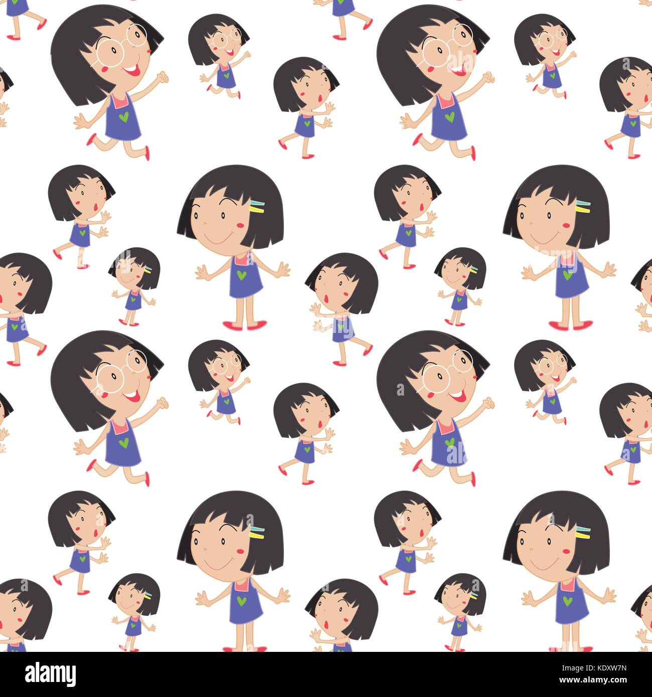 Seamless background with happy girl in blue dress illustration Stock ...