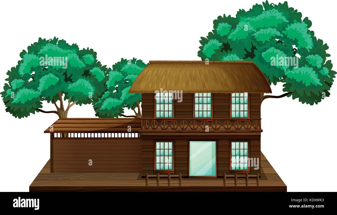 Wooden house with trees illustration Stock Vector Image & Art - Alamy