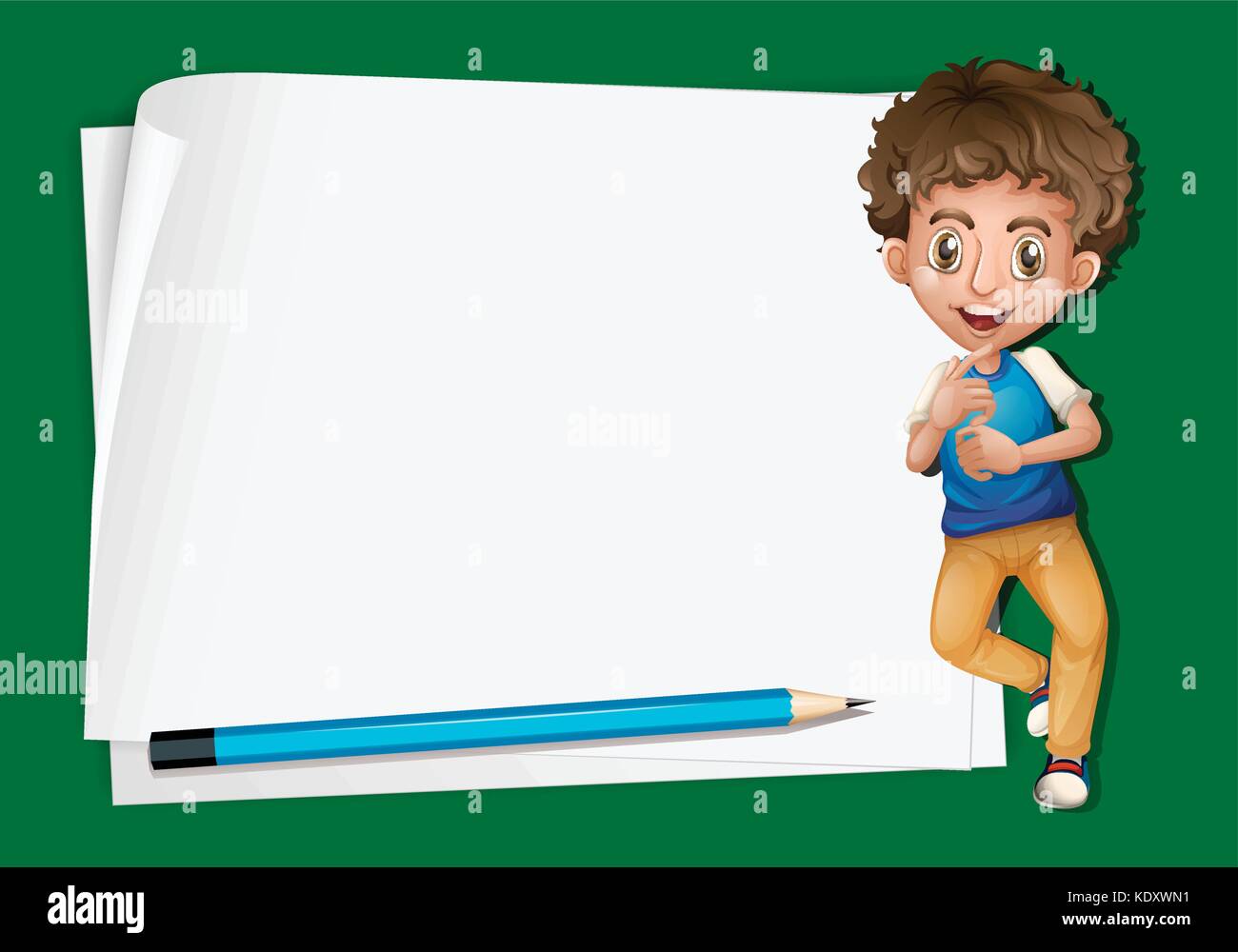 Paper template with boy and pencil illustration Stock Vector Image ...