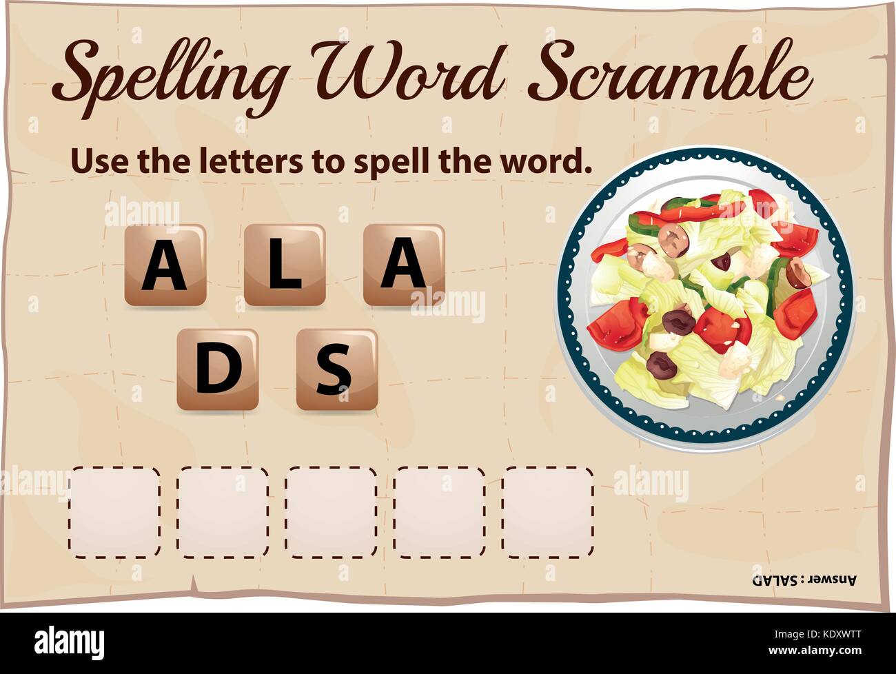 Spelling word game with word salad illustration Stock Vector Image