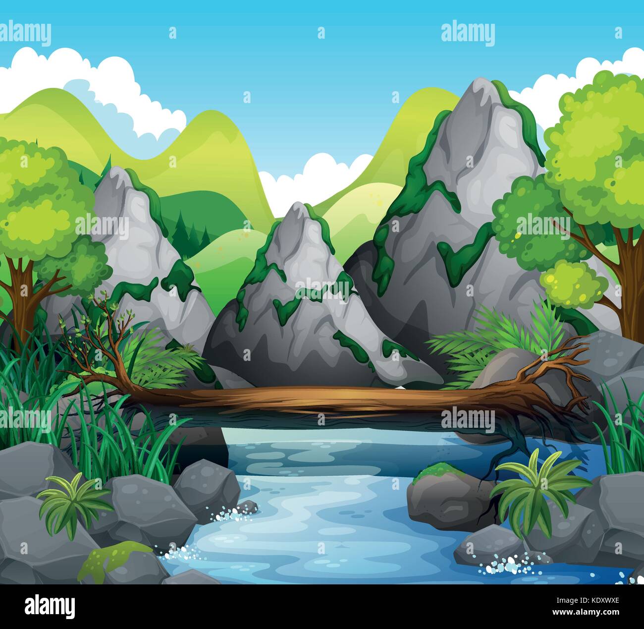 Scene with mountains and river illustration Stock Vector Image & Art Alamy
