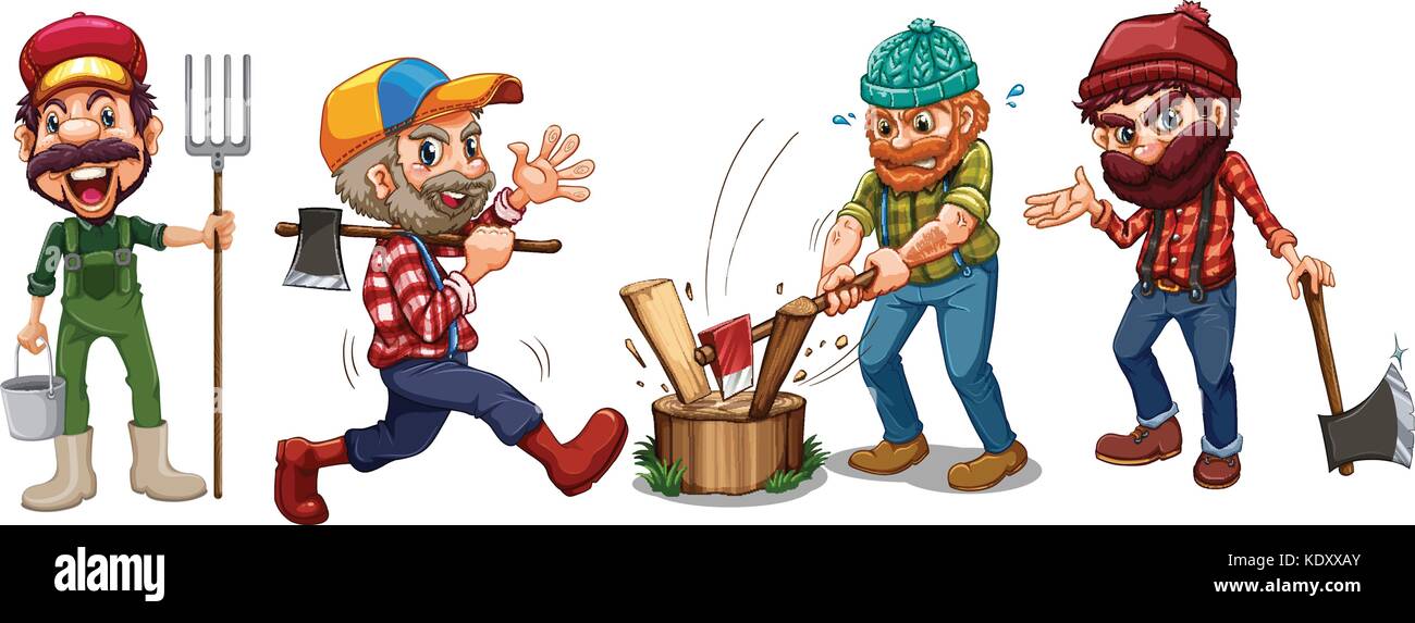 Lumber jacks and farmer characters illustration Stock Vector