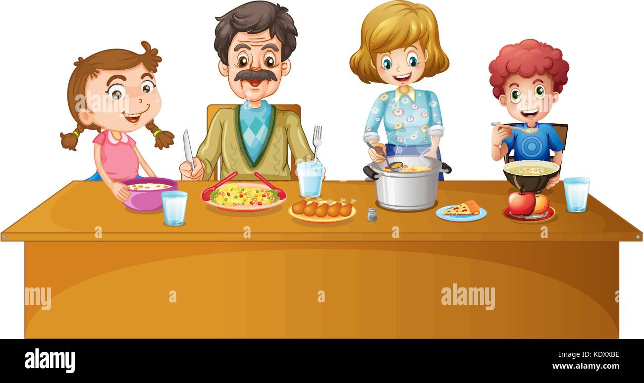 Family At Dinner Table Illustration - Download Illustration 2020