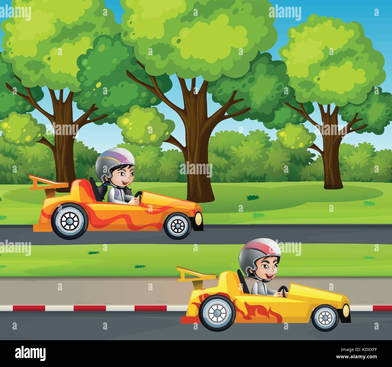 Two racers racing car on the road illustration Stock Vector Image & Art -  Alamy