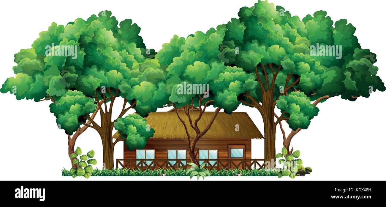 Wood cabin in the forest illustration Stock Vector Image & Art - Alamy