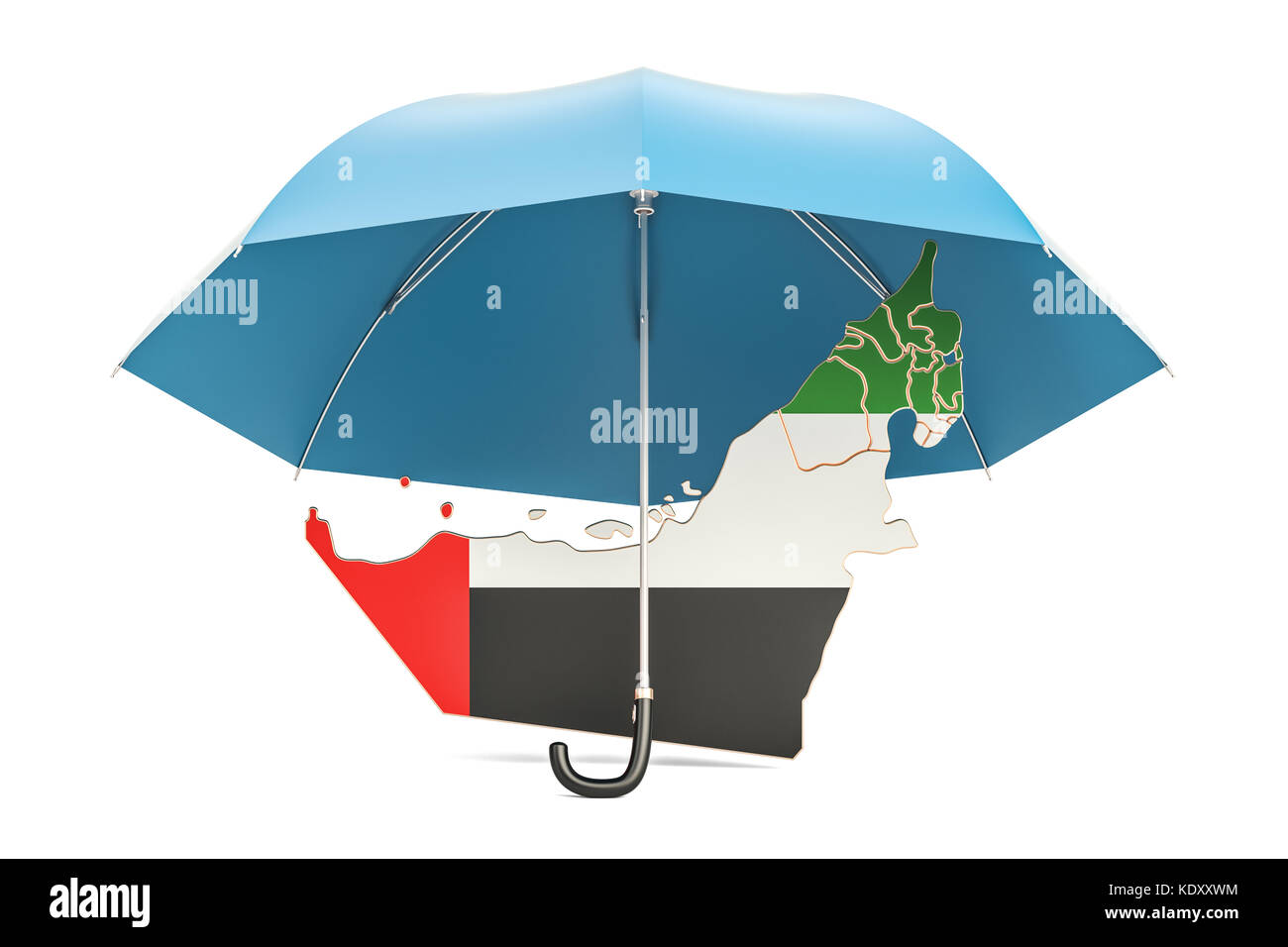 UAE map under umbrella. Security and protect or insurance concept, 3D rendering Stock Photo