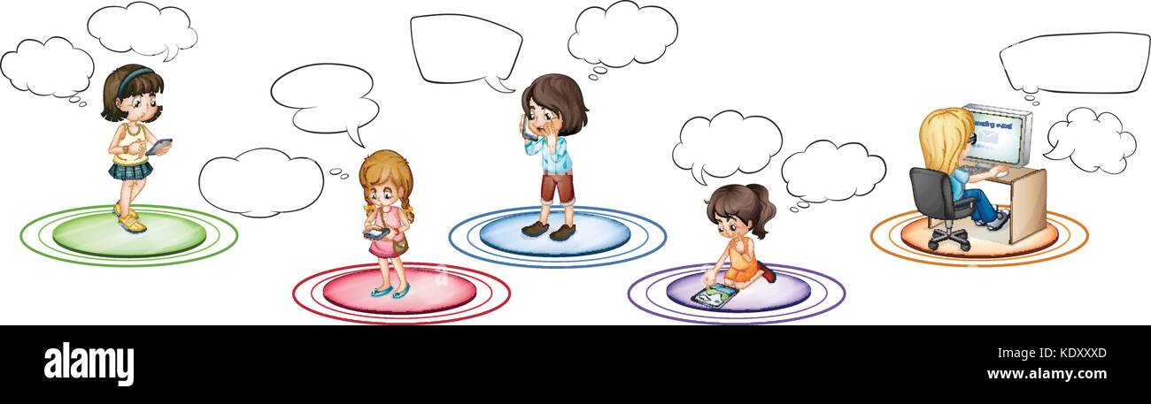 Children communicate through different devices illustration Stock ...
