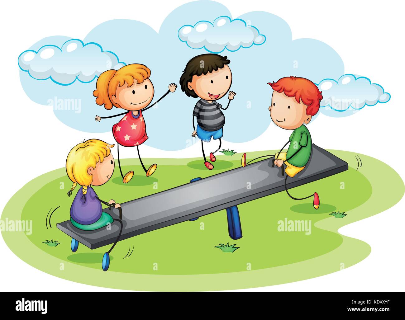 Kids playing seesaw in the park illustration Stock Vector