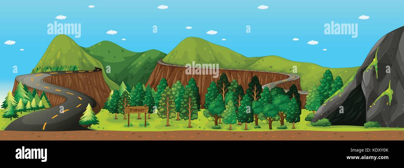 Scene with road to the mountain illustration Stock Vector Image & Art ...
