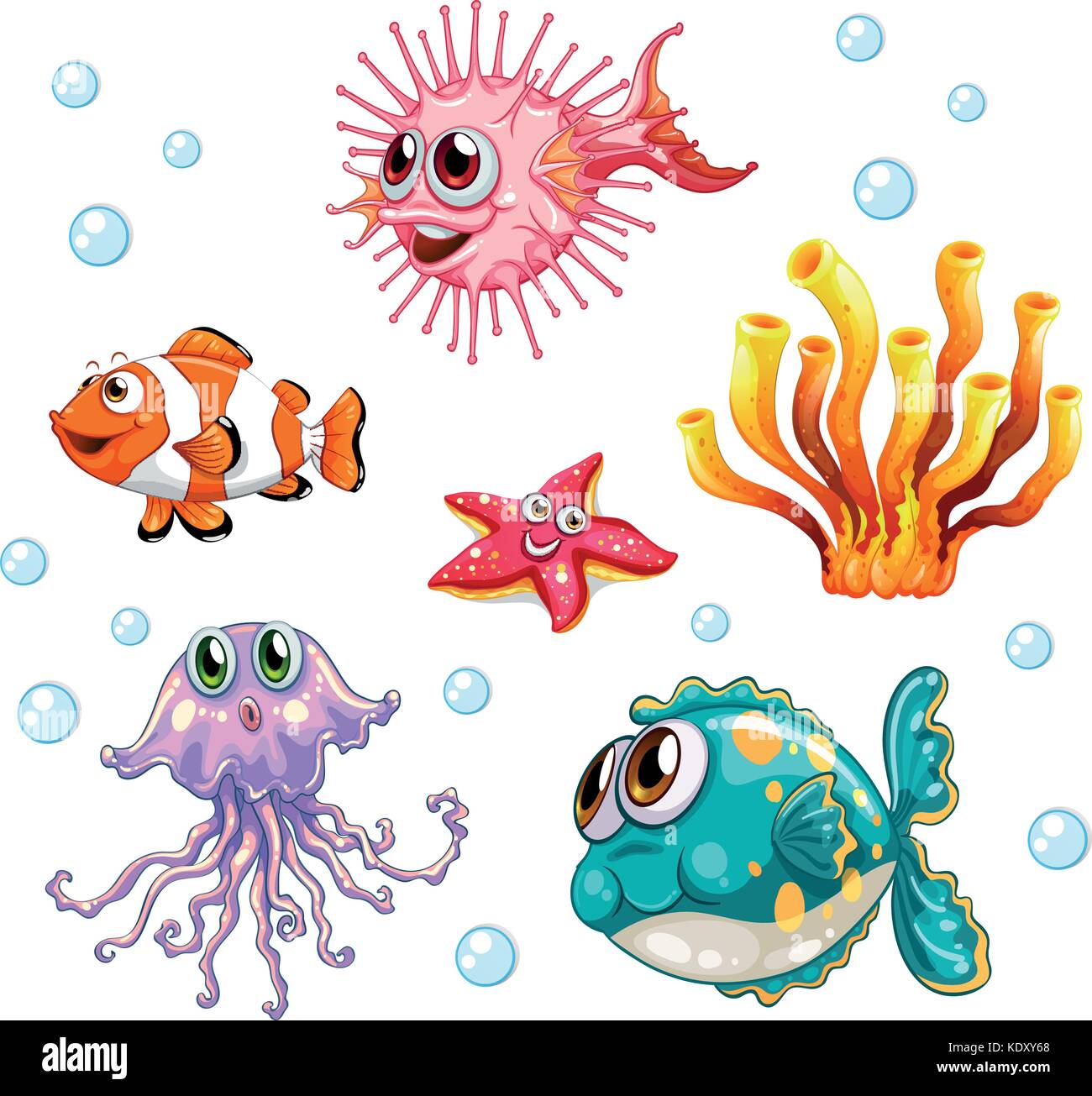 Different types of fish underwater illustration Stock Vector Image