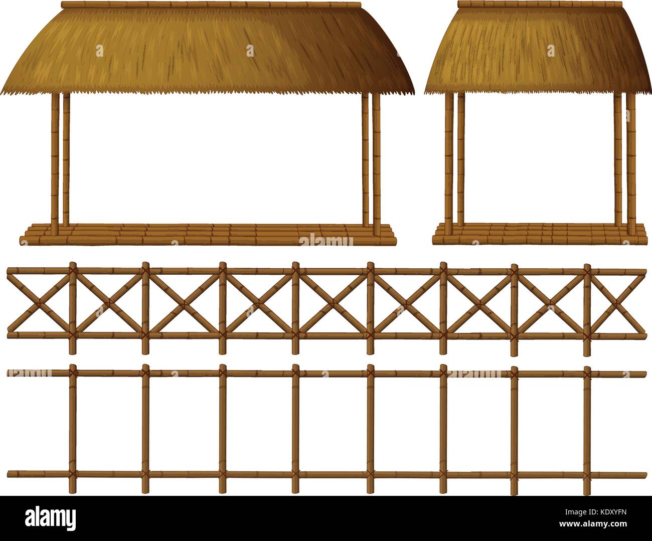 Wooden pavillion and fence design illustration Stock Vector