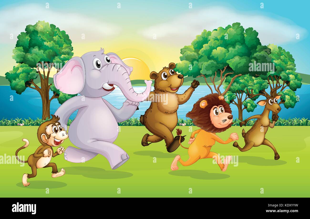 Wild animals racing in the park illustration Stock Vector Image & Art ...