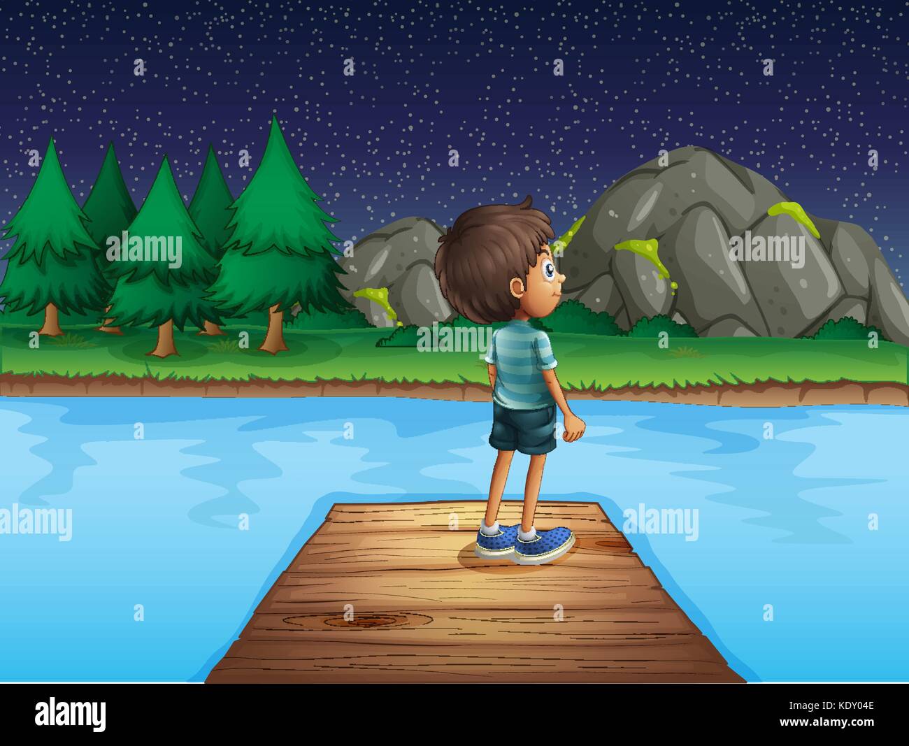 Boy looking at the stars at night illustration Stock Vector Image & Art