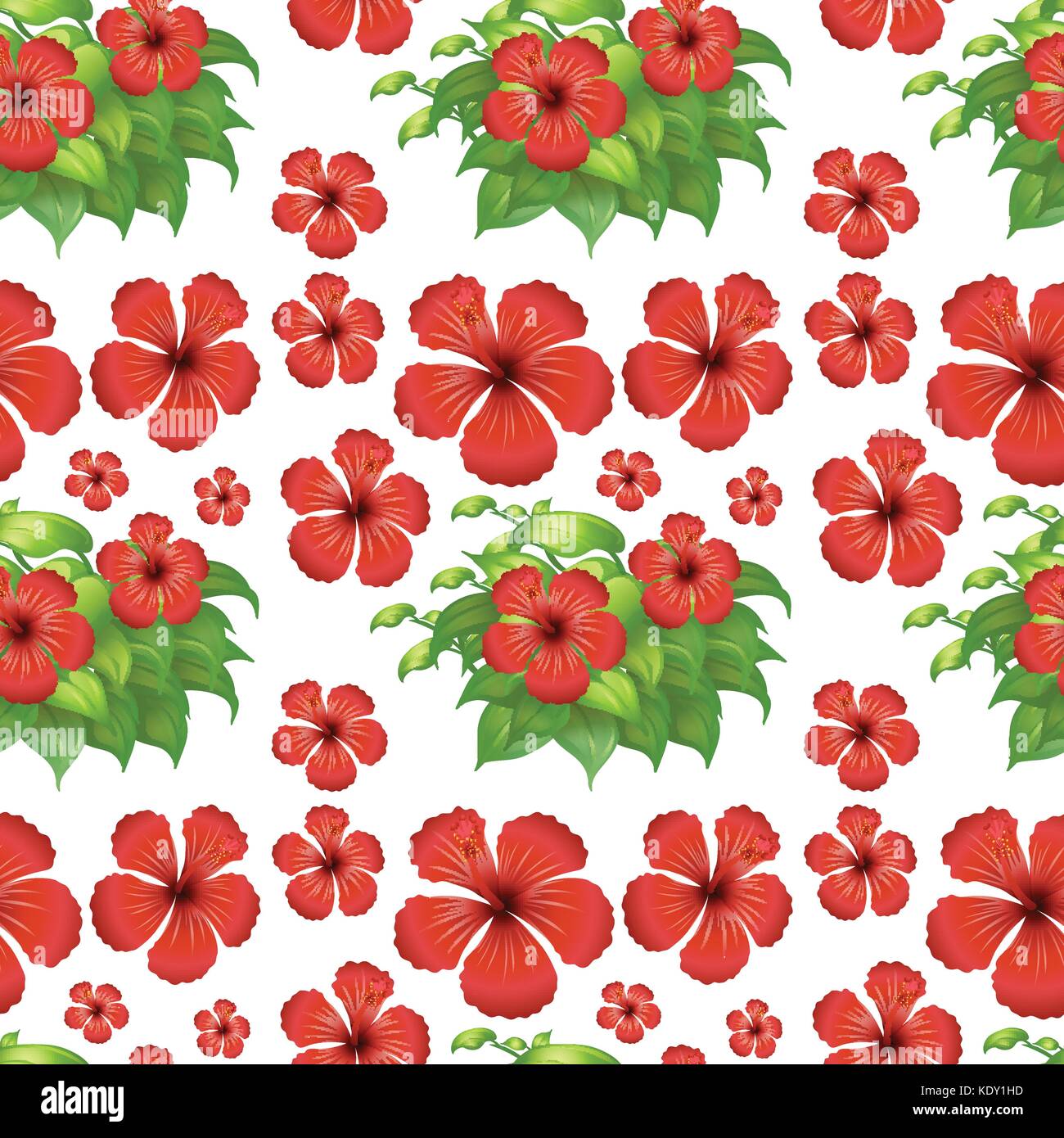 Seamless background with red hibiscus flowers illustration Stock Vector
