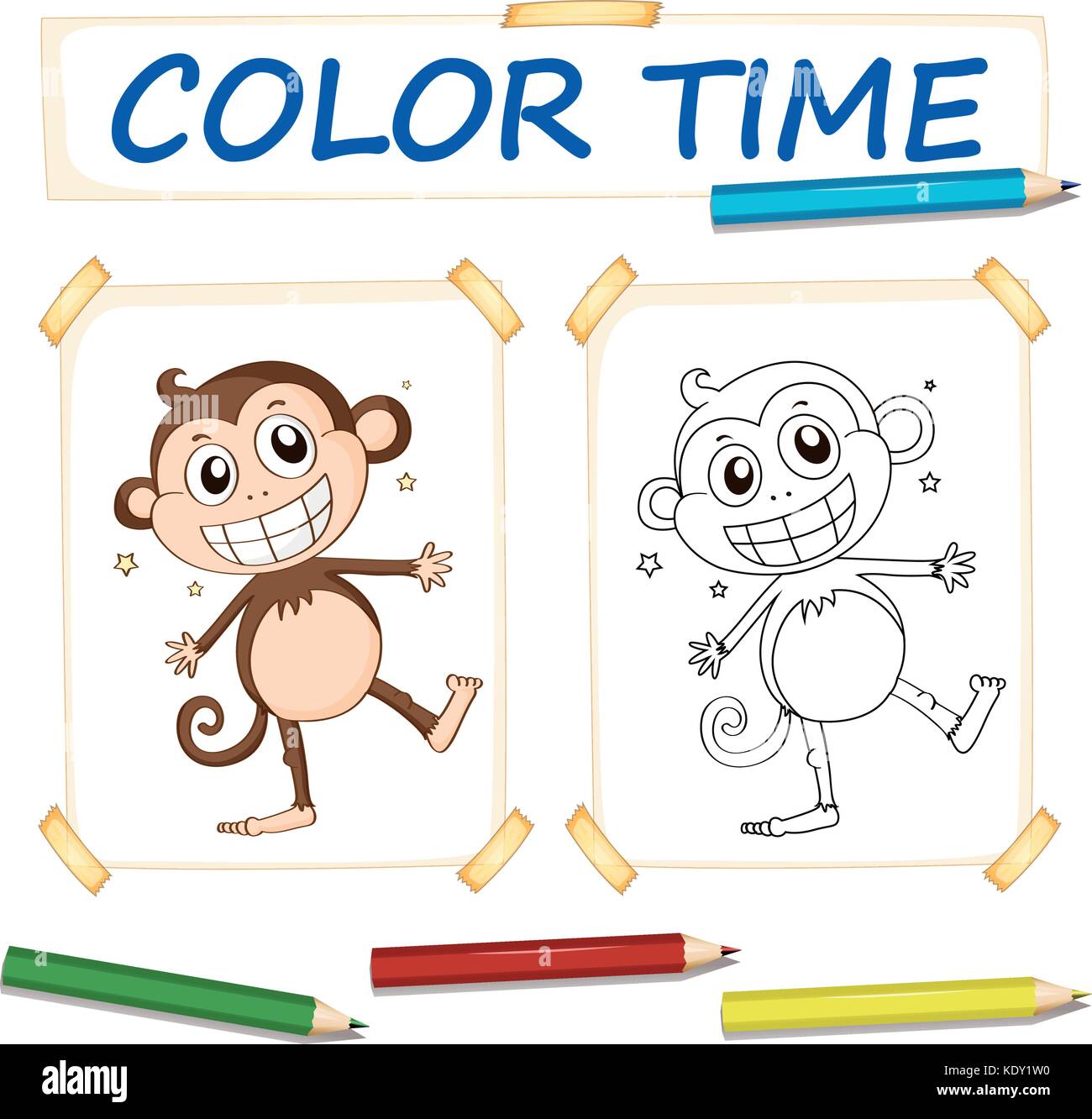 Coloring template with happy monkey illustration Stock Vector Image ...