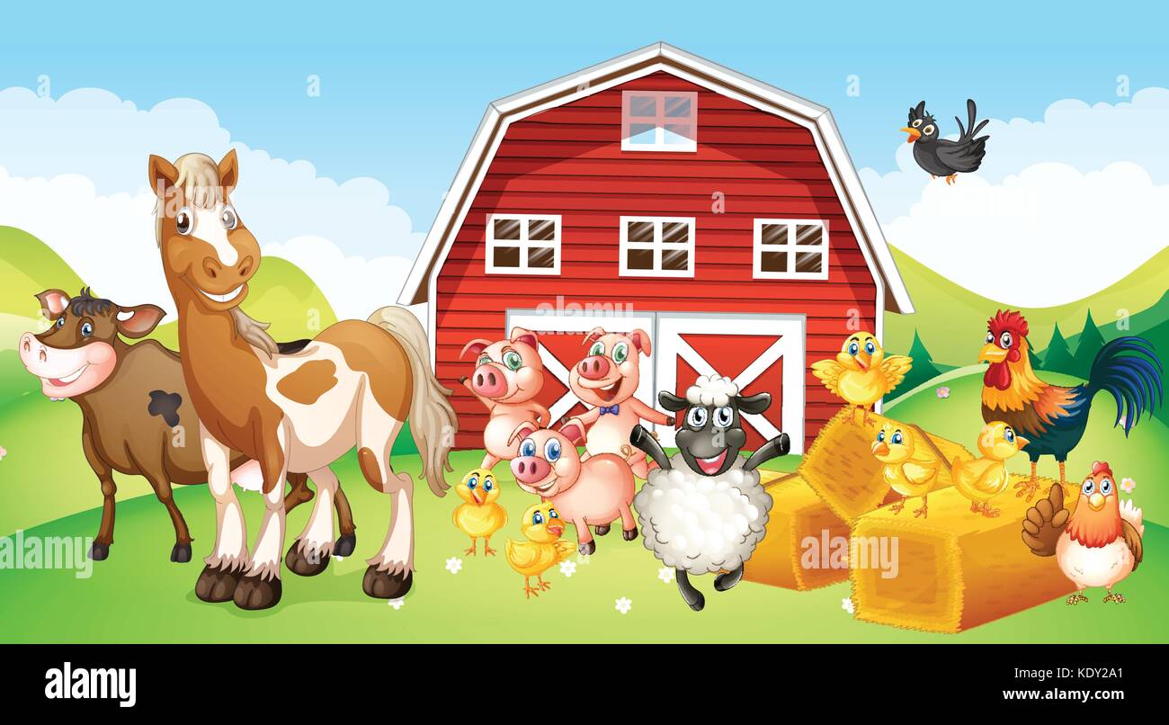 Farm animals living on the farm illustration Stock Vector Image & Art ...
