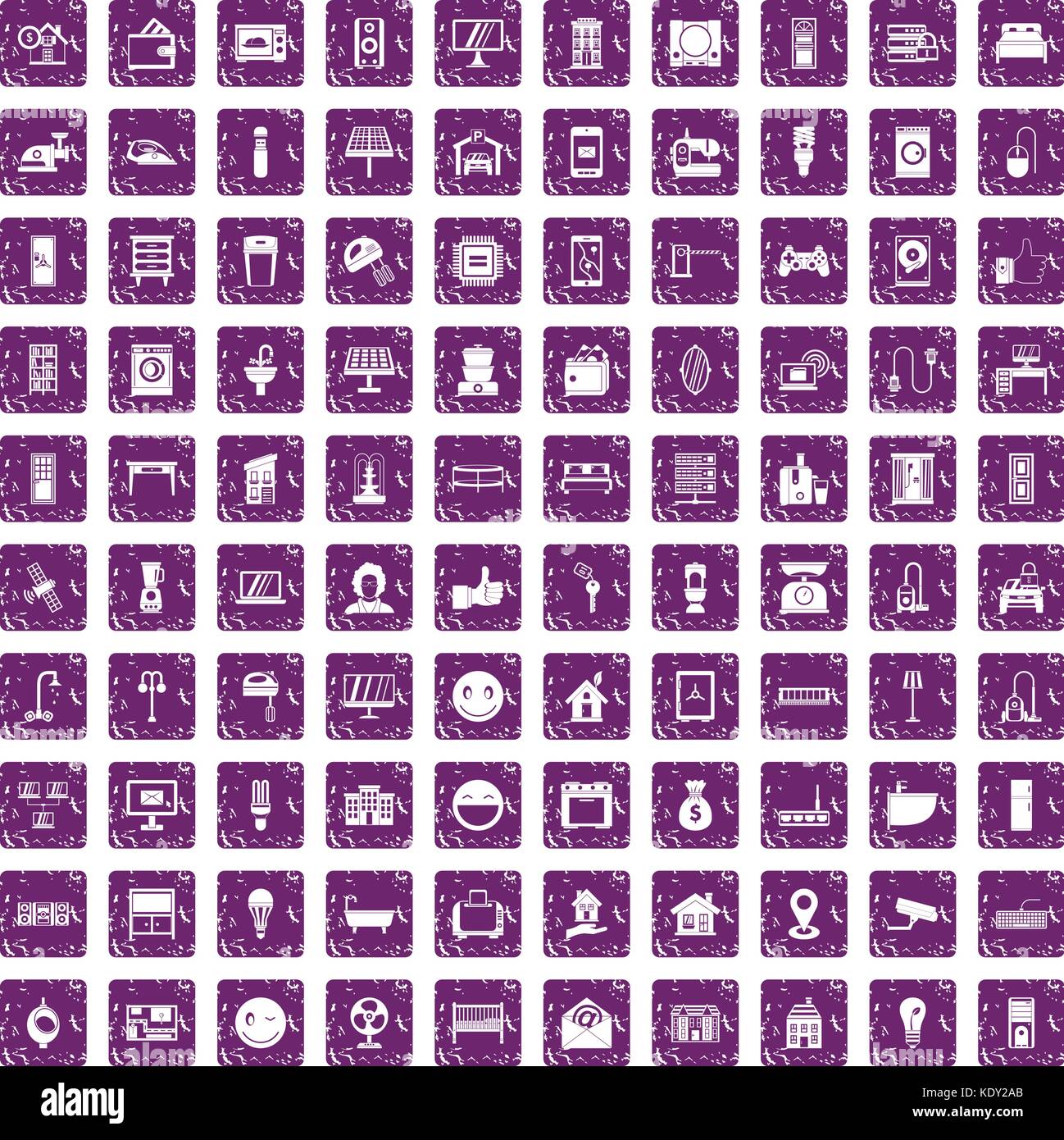 100 smart house icons set grunge purple Stock Vector Image & Art - Alamy