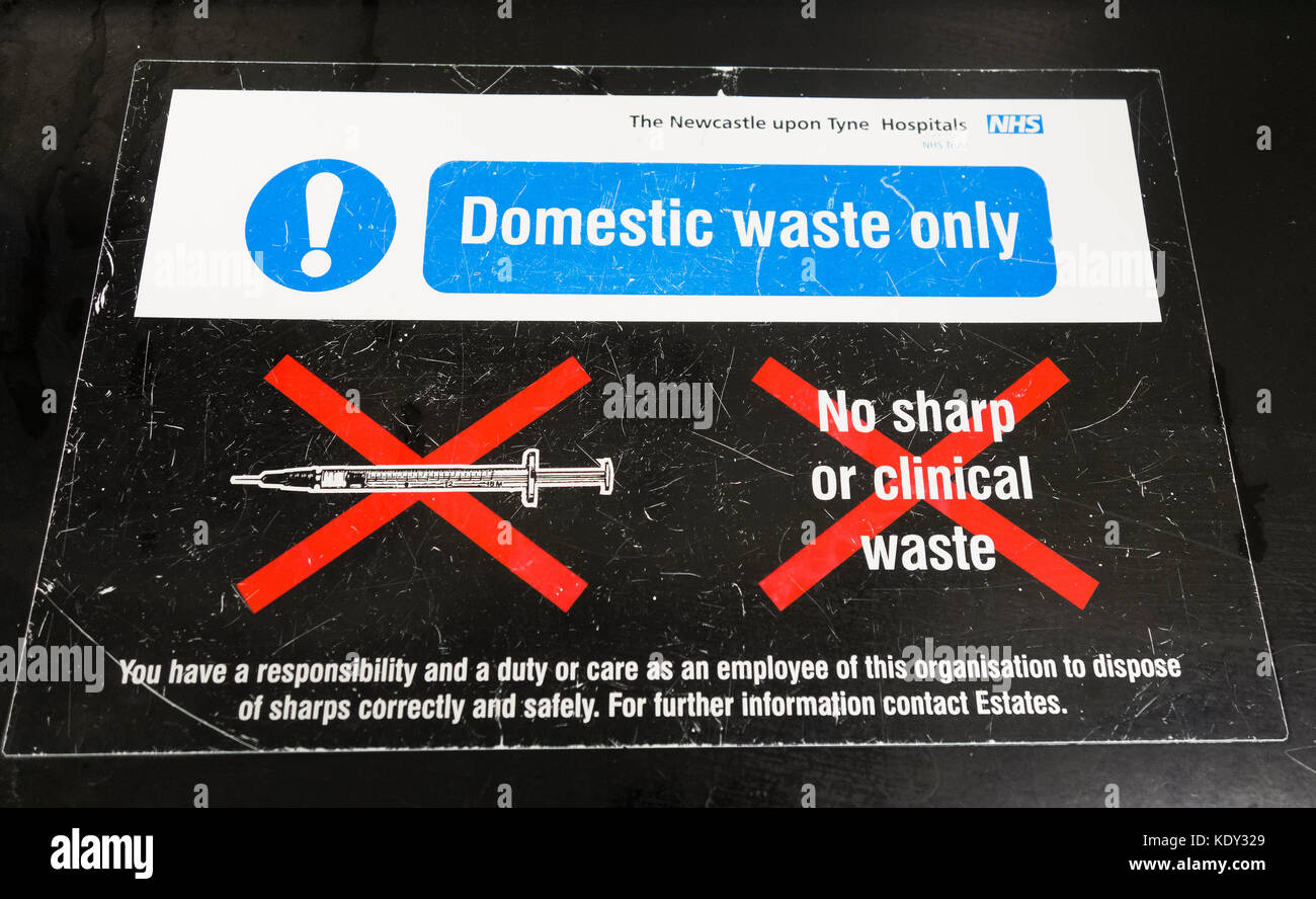 No sharps waste container at UK hospital Stock Photo