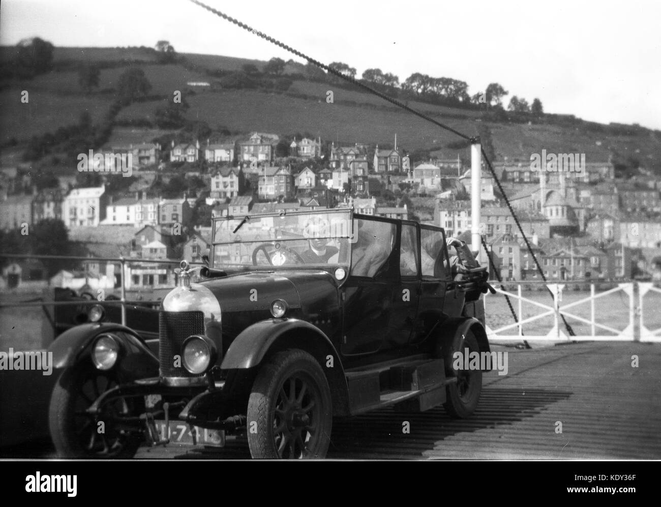 A Bullnose Morris Car on the Dartmouth Ferry 1936 Stock Photo