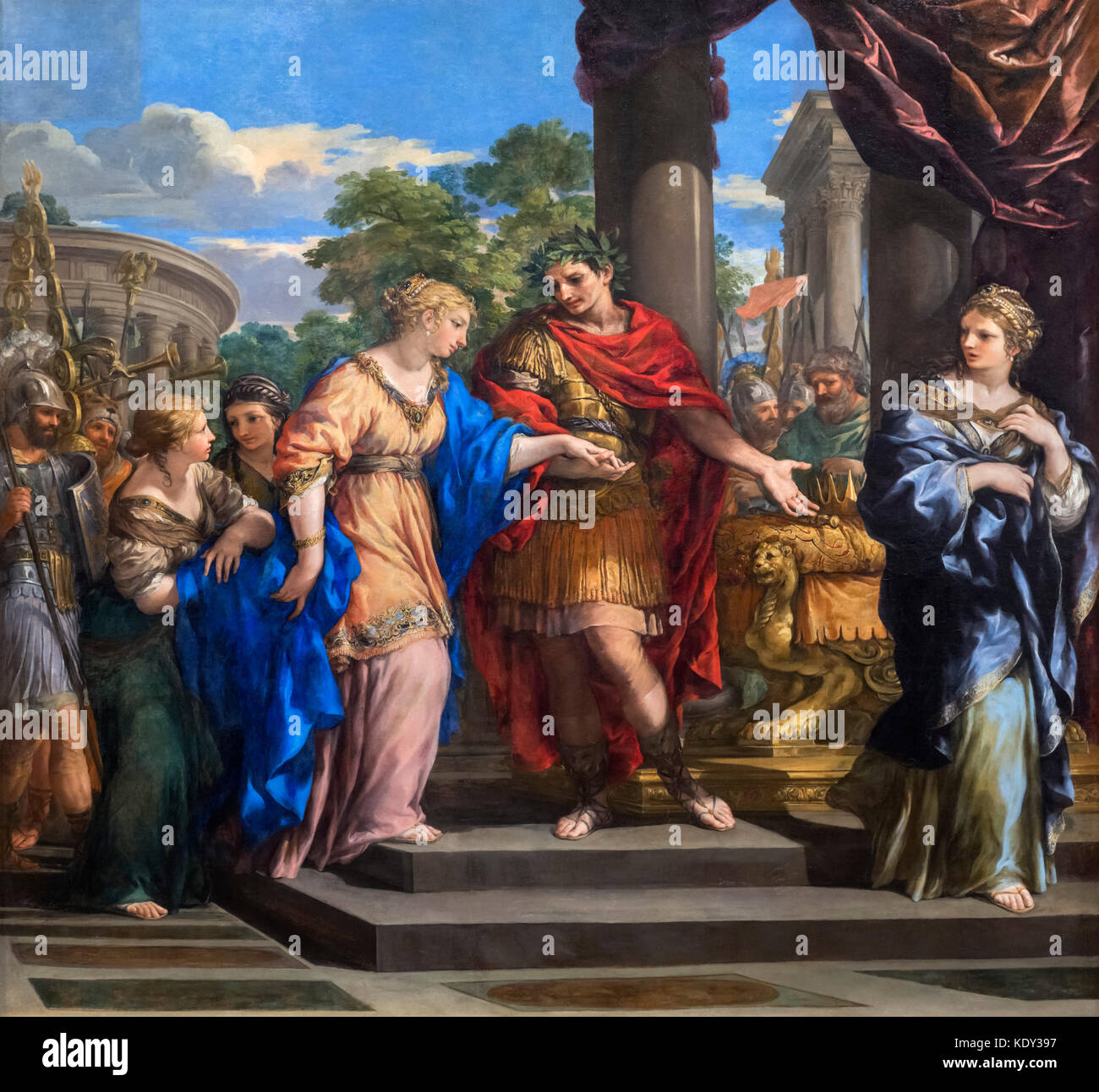 Julius Caesar. Painting entitled 'Caesar Giving Cleopatra the Throne of Egypt' by Pietro da Cortona (Pietro Berrettini: 1596-1669), oil on canvas, c.1637 Stock Photo