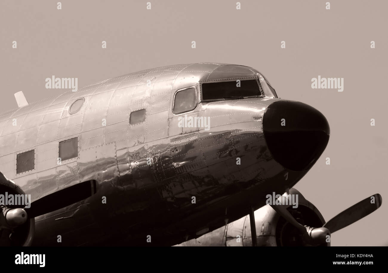 Classic retro propeller airplane nose view Stock Photo Alamy