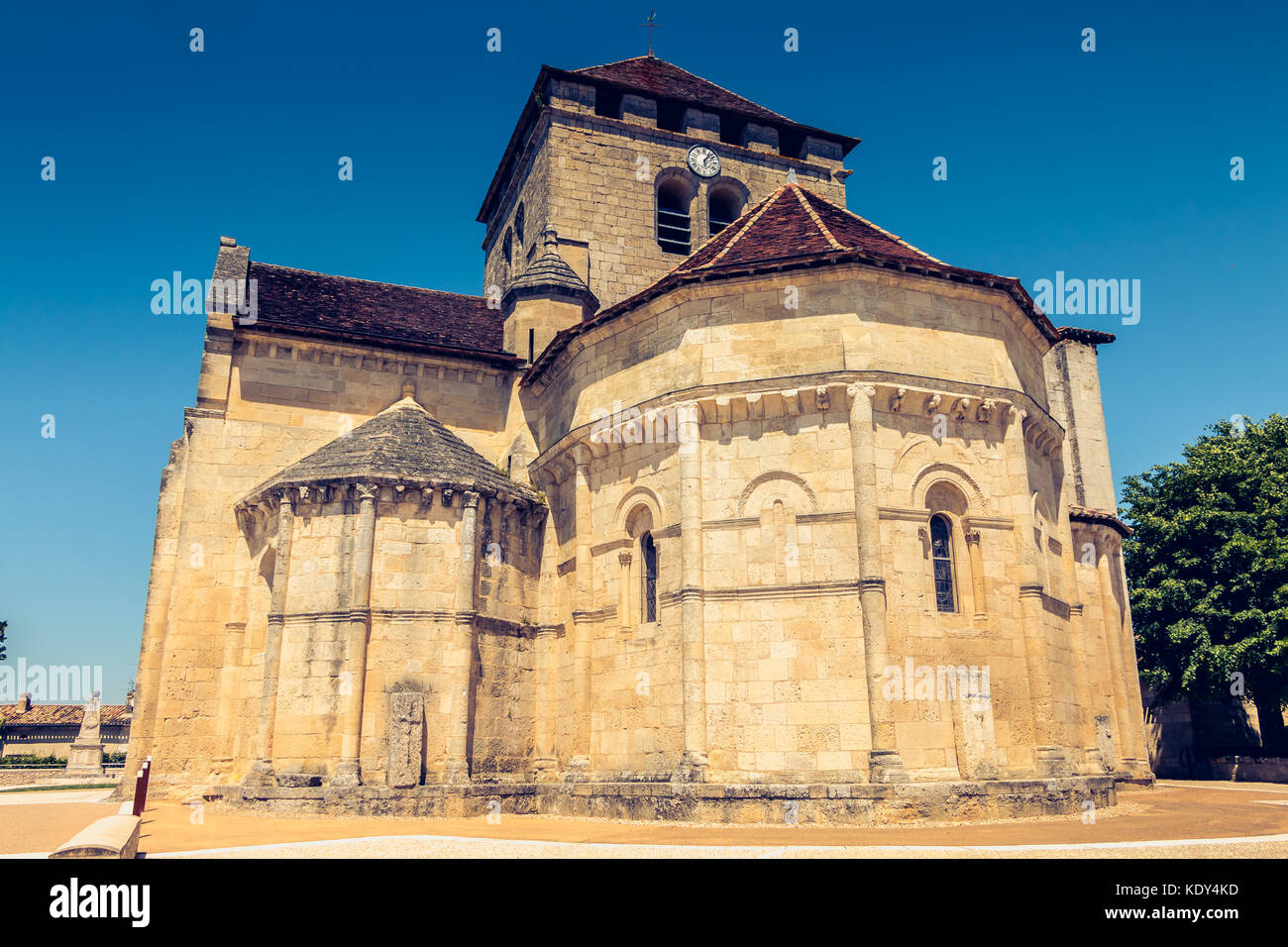 Detail of architecture of the church Saint Martin in Montagne, a small French town near Saint Emilion in summer Stock Photo