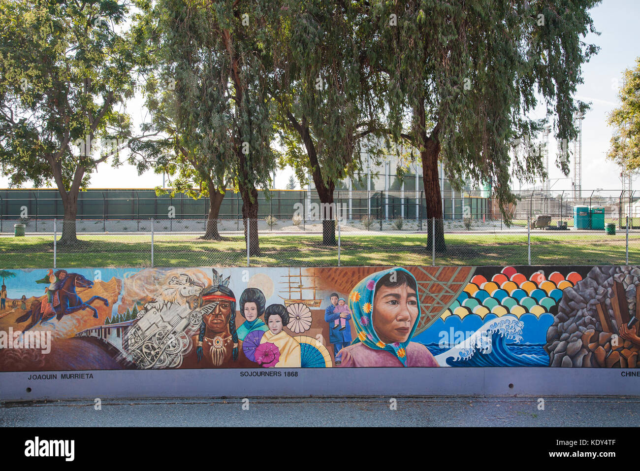 The Great Wall of Los Angeles is a mural designed by Judith Baca and executed with the help of over 400 community youth and artists, Tujunga Wash, Los Stock Photo