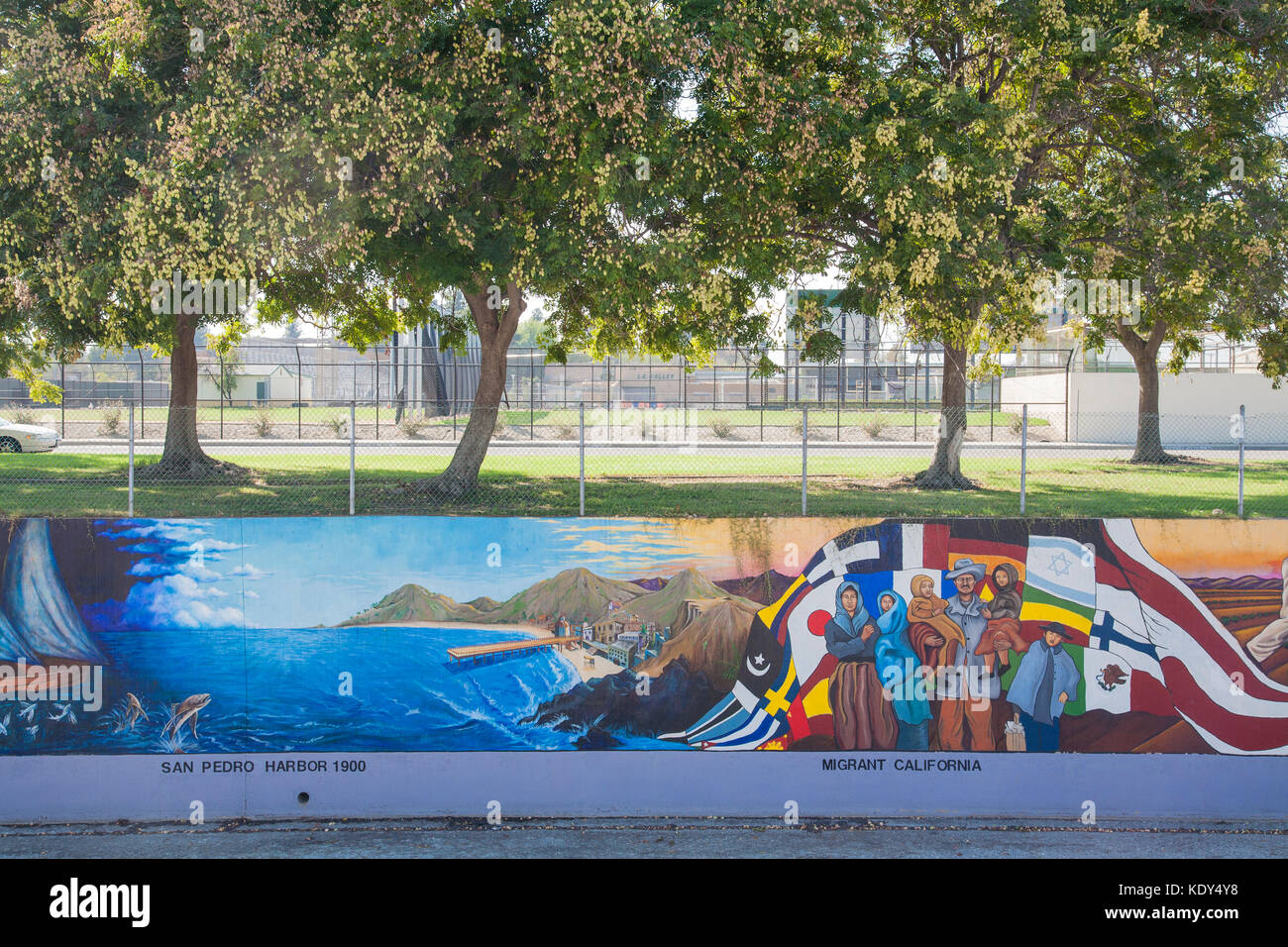 The Great Wall of Los Angeles is a mural designed by Judith Baca and executed with the help of over 400 community youth and artists, Tujunga Wash, Los Stock Photo