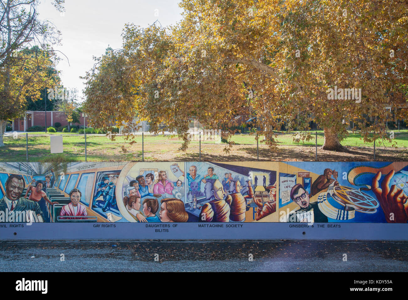 The Great Wall of Los Angeles is a mural designed by Judith Baca and executed with the help of over 400 community youth and artists, Tujunga Wash, Los Stock Photo