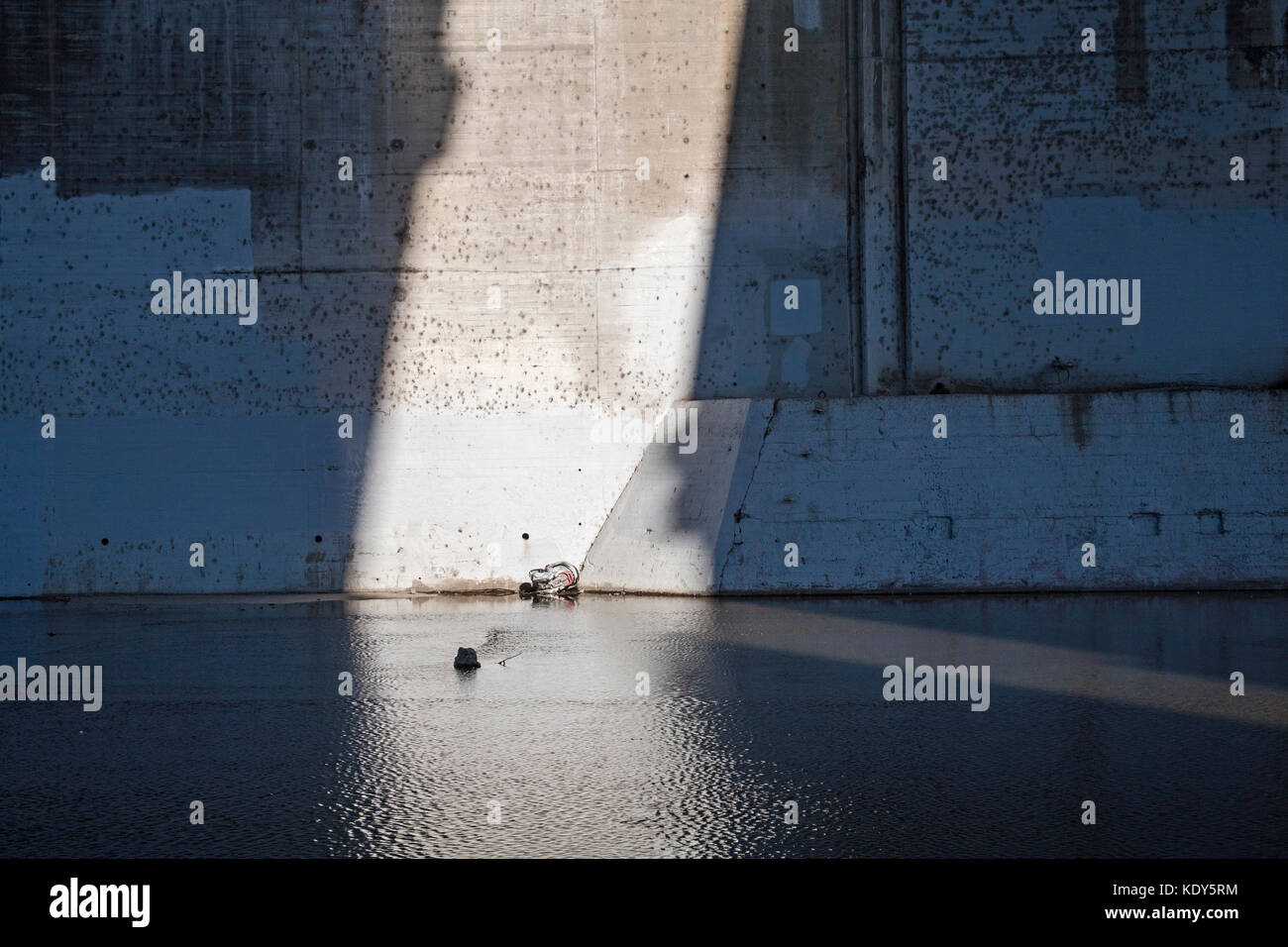 Shadows and light on walls of the Confluence, Los Angeles River, Los Angeles, California, USA Stock Photo