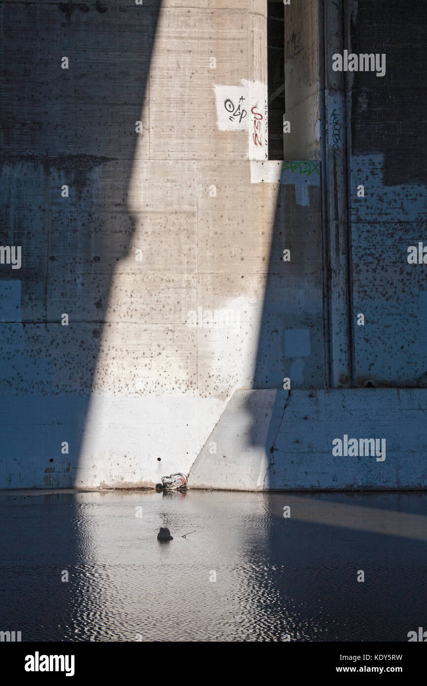 Shadows and light on walls of the Confluence, Los Angeles River, Los Angeles, California, USA Stock Photo