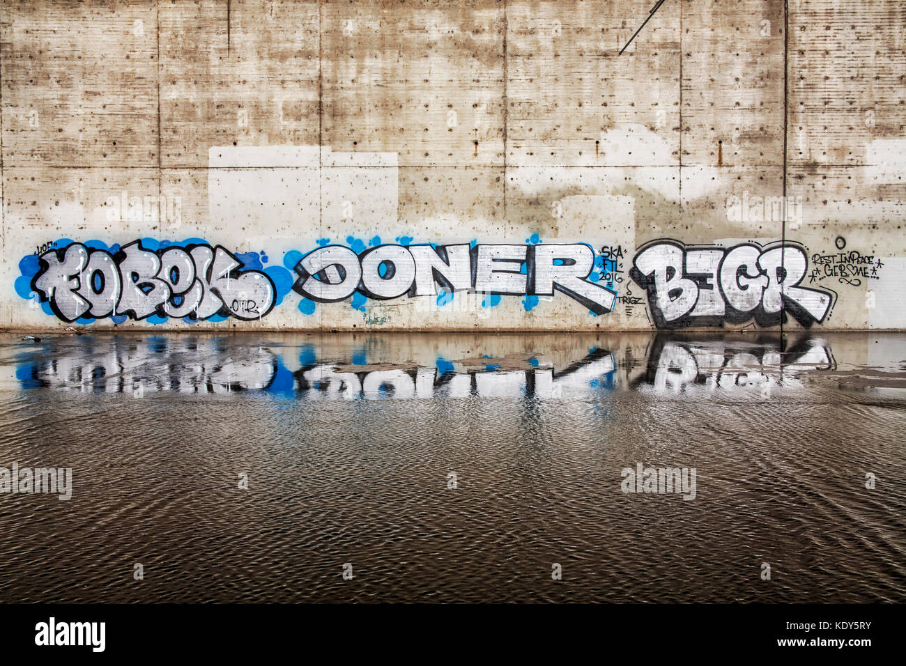 Graffiti on the walls of the Confluence, Los Angeles River, Los Angeles, California, USA Stock Photo