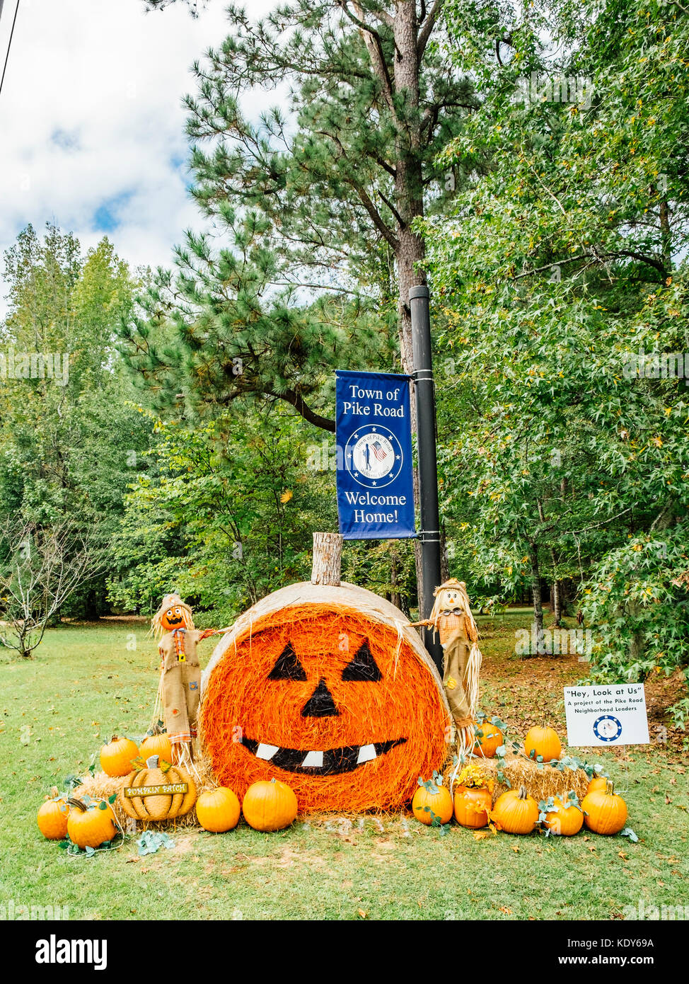 Hay roll decorated for the American Halloween holiday in Pike Road