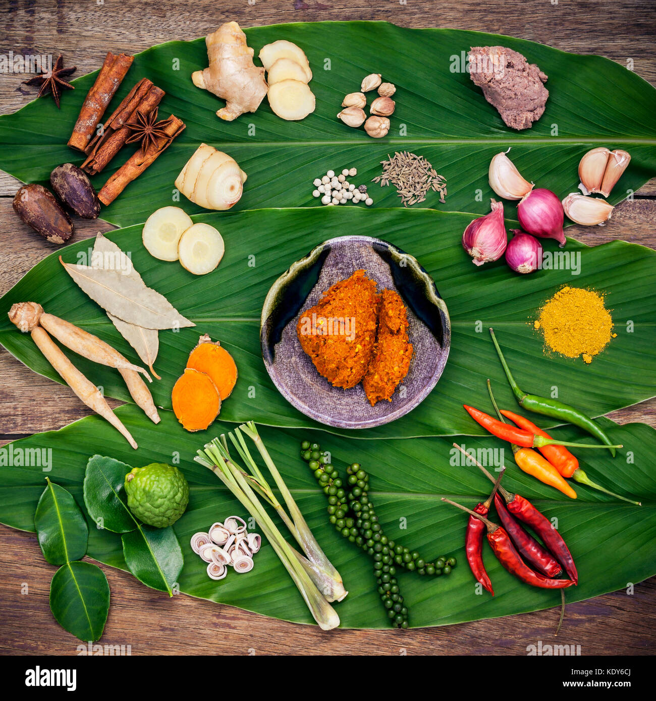 Various of Thai food Cooking ingredients and spice red curry paste