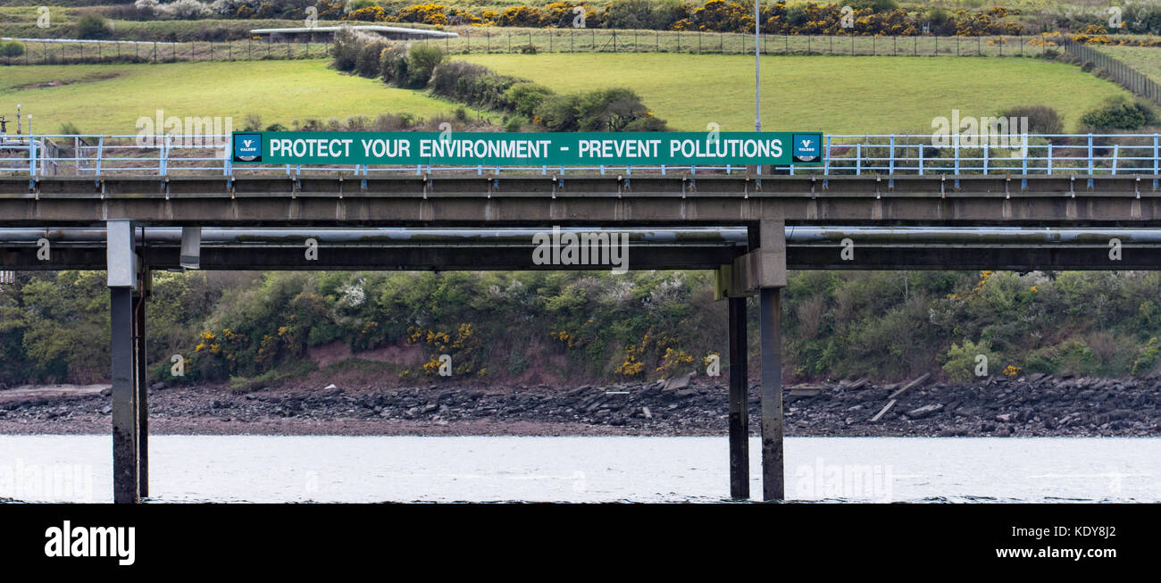 Protect your environment sign at Valero terminal, Milford Haven, Pembrokeshire Stock Photo