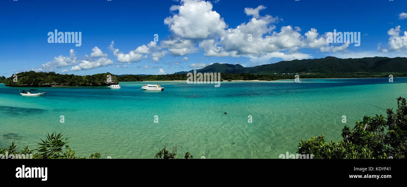 Panoramic view of scenic Kabira bay and its crystal clear waters
