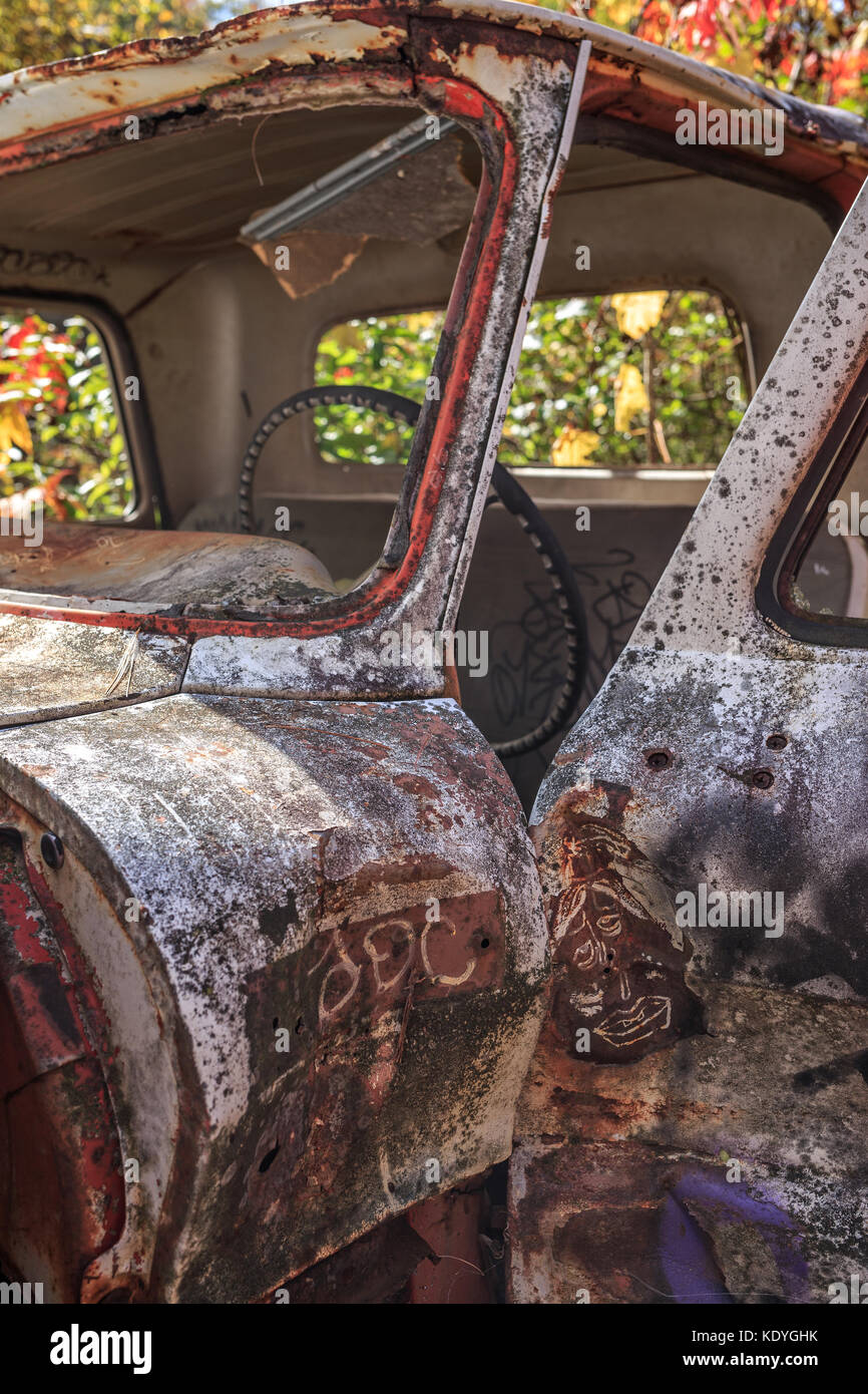 Abandoned old pick up truck in Newport, New Hampshire Stock Photo