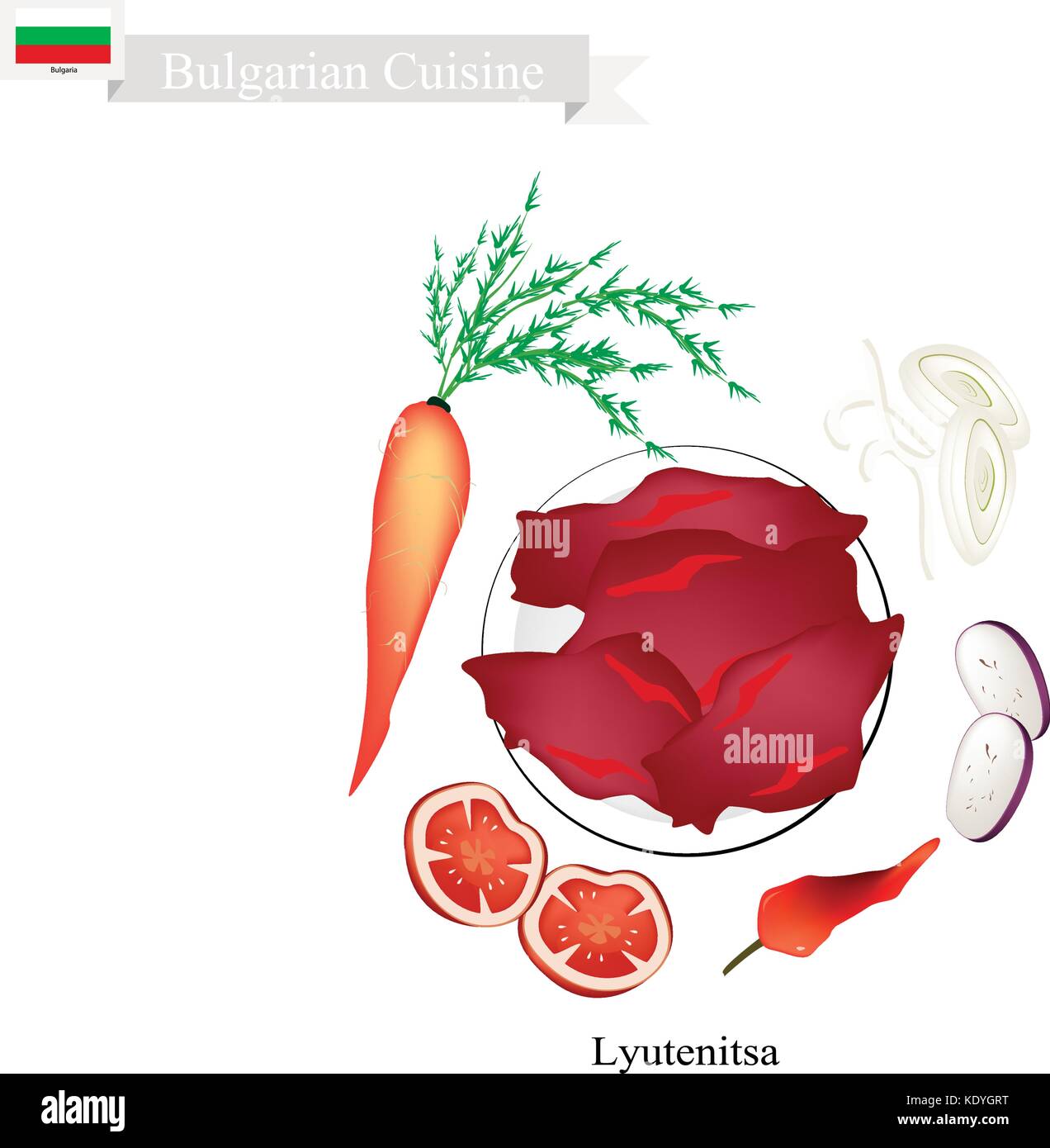 Bulgarian Cuisine, Illustration of Lyutenitsa or Traditional Spread