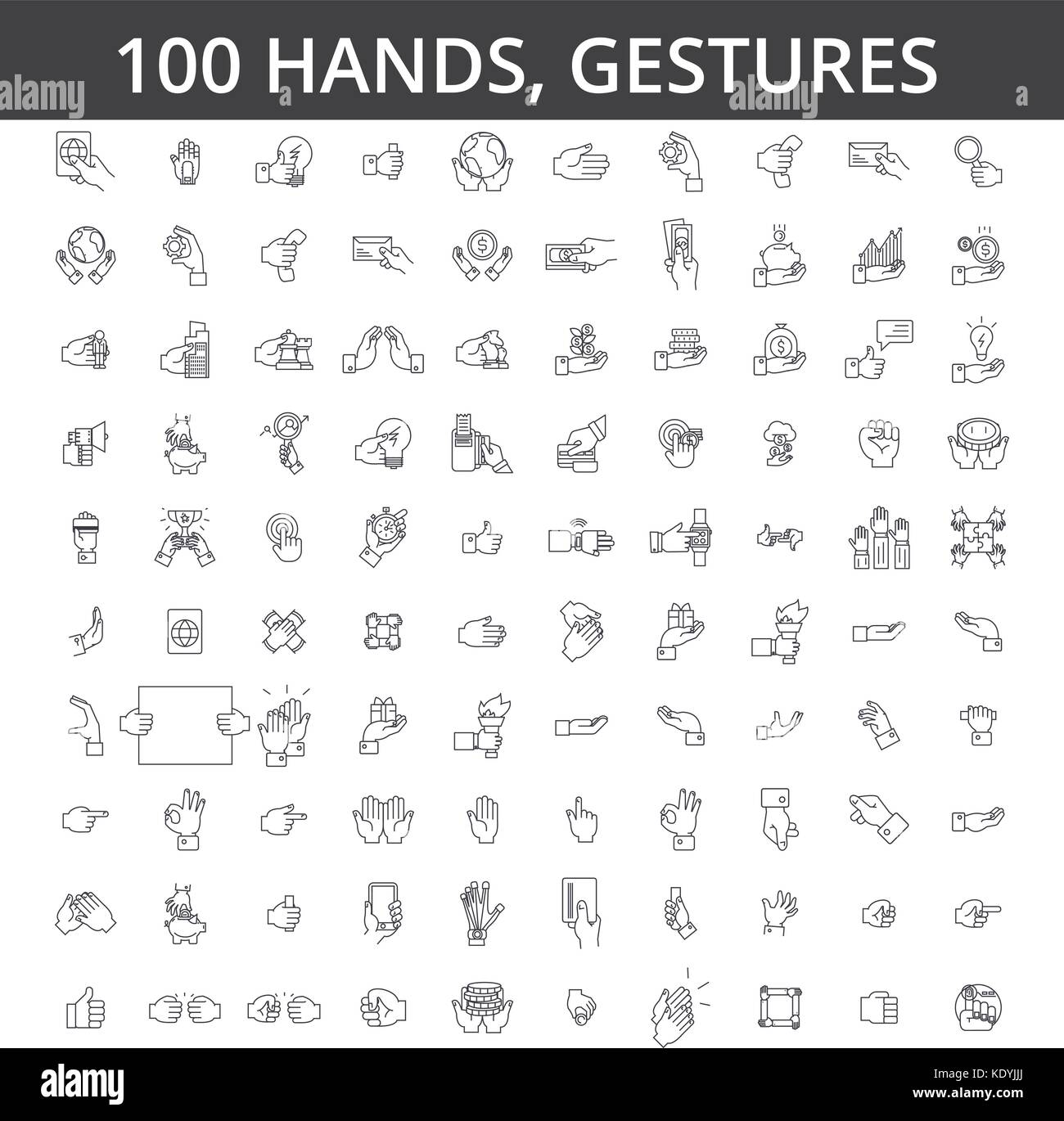 Hand gesture, touch, finger, palm, handshaking, forefinger, okey, body  language, take money, pay by card line icons, signs. Illustration vector  concept. Editable strokes Stock Vector Image & Art - Alamy