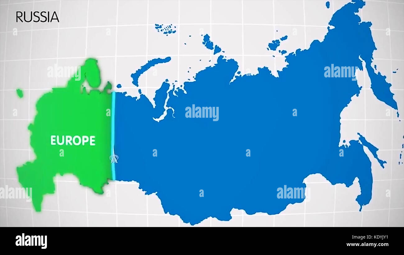 The division of Europe and Asia on the map. the city Ekaterinburg divides Europe and Asia. Eurasia on the map Animation. Eurasia. Yekaterinburg animation Stock Photo
