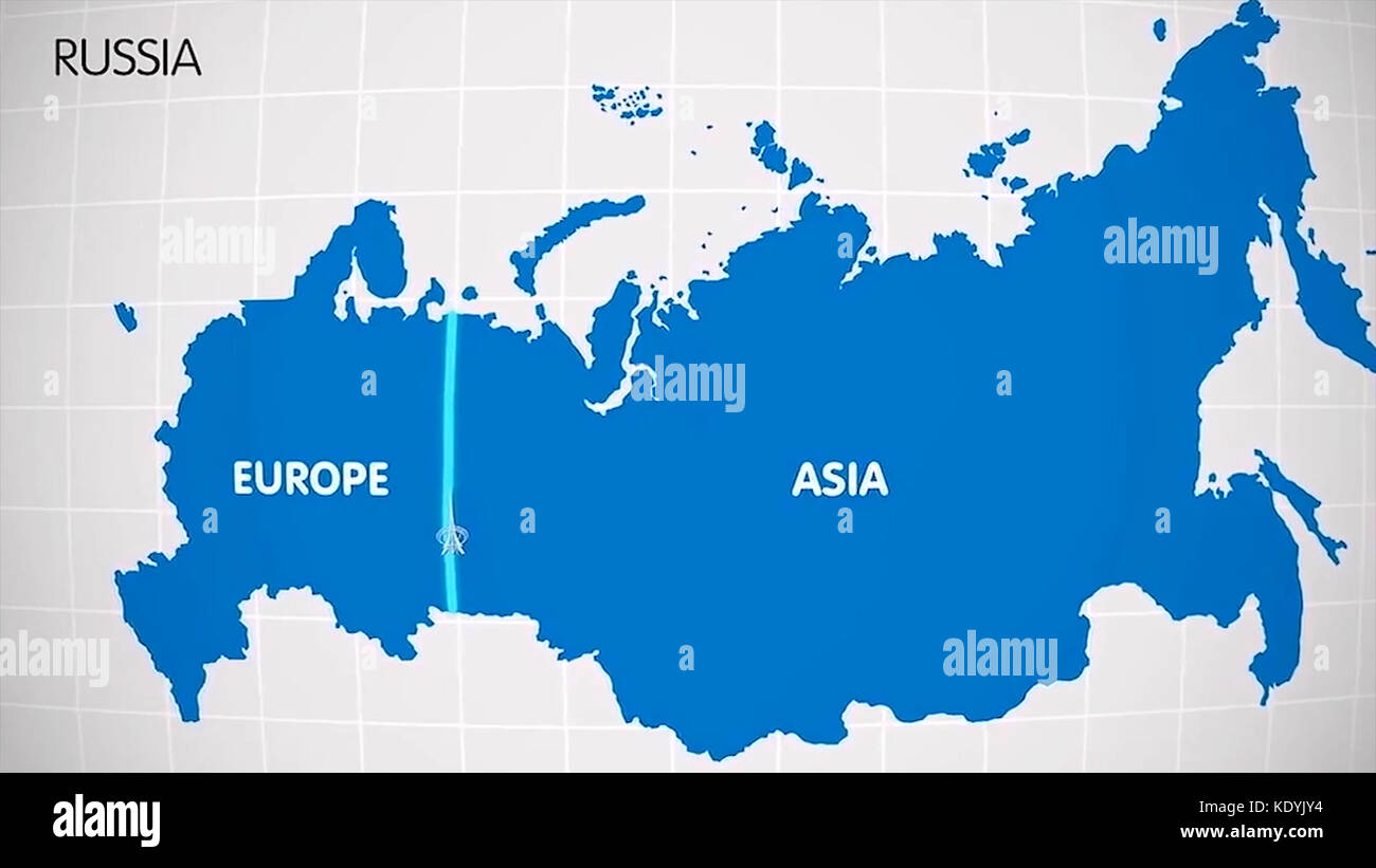 The division of Europe and Asia on the map. the city Ekaterinburg divides Europe and Asia. Eurasia on the map Animation. Eurasia. Yekaterinburg animation Stock Photo