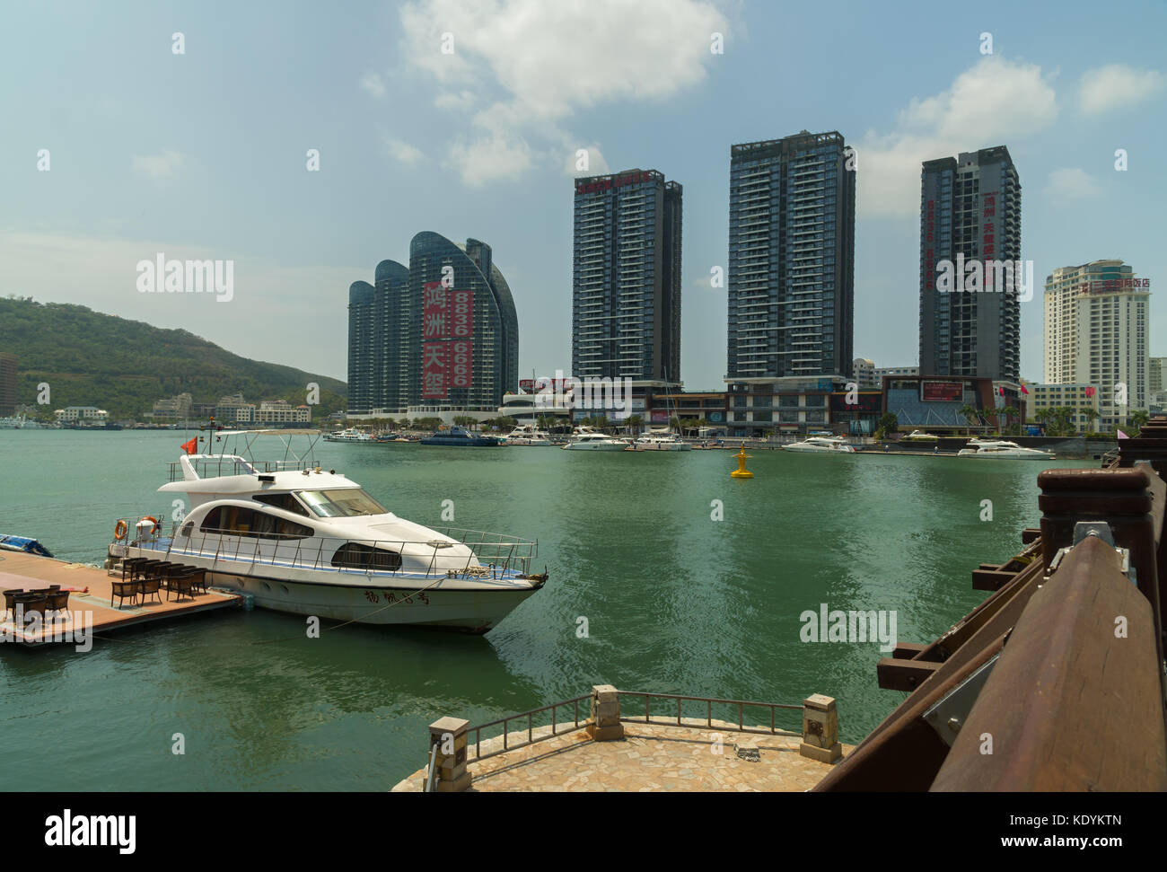 Modern skyscrapers on the embankment of the Sanya River in Sanya City on Hainan Island Stock Photo