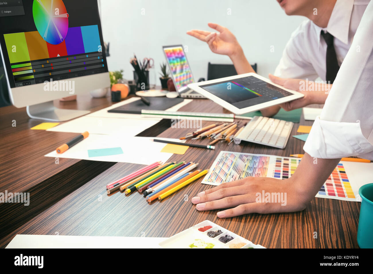 Artist creative meeting or brainstorming, graphic design concept. Stock Photo