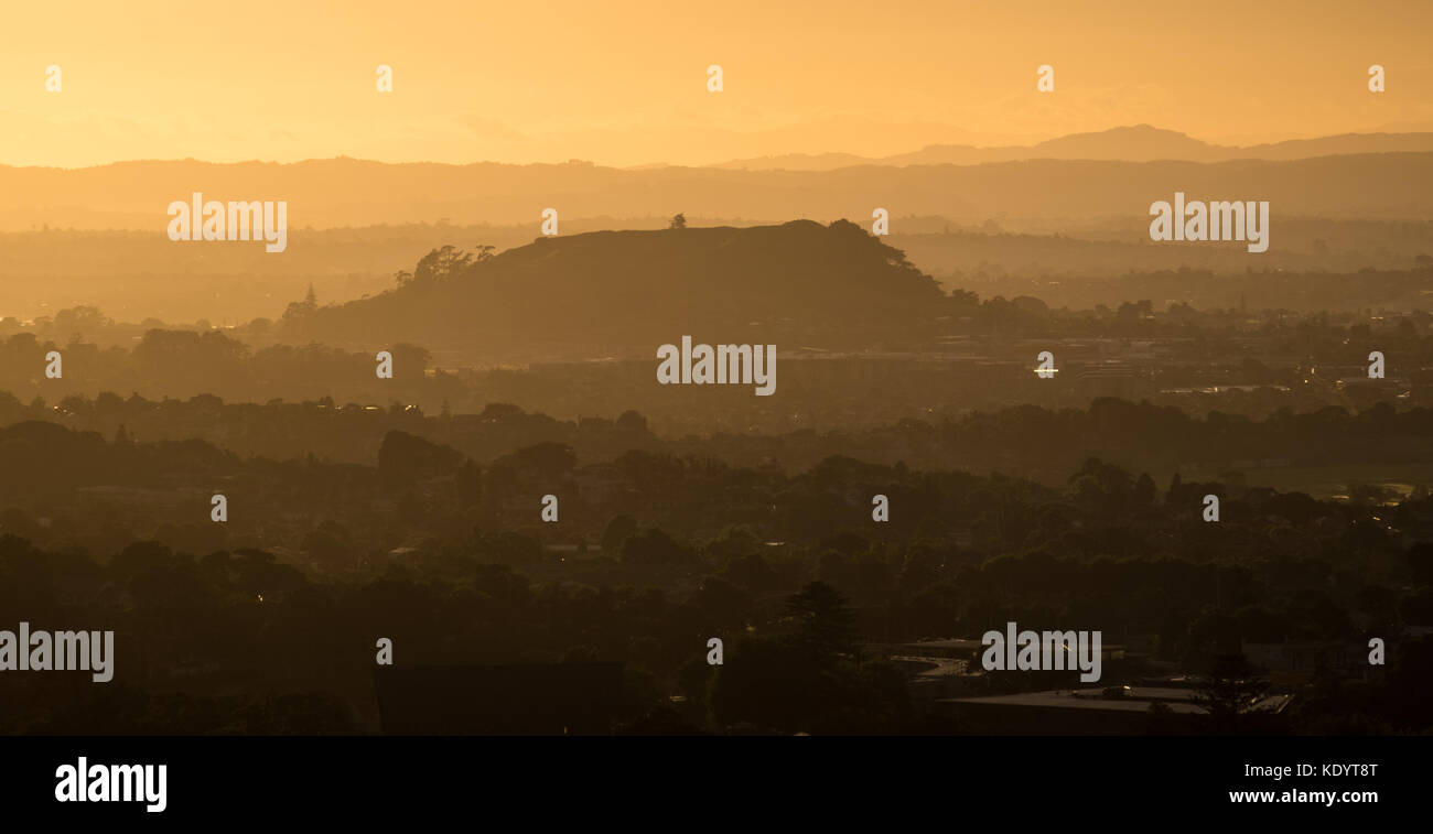 A morning view of Mount Saint John Domain from Mt Eden in Auckland, New Zealand Stock Photo