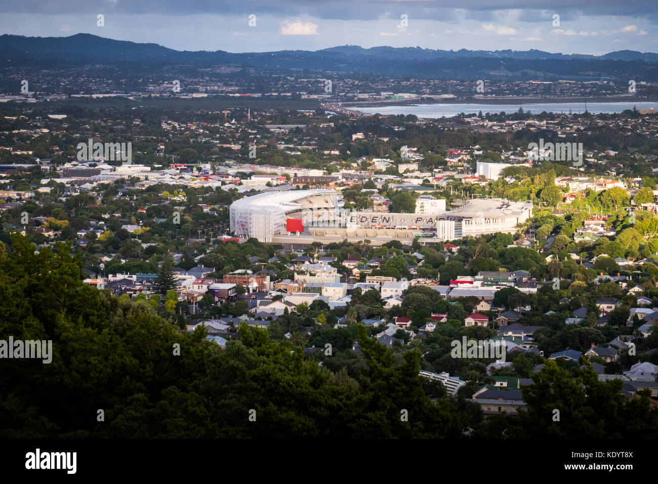 A view of the Eden Park stadium from Mt Eden in Auckland, New Zealand