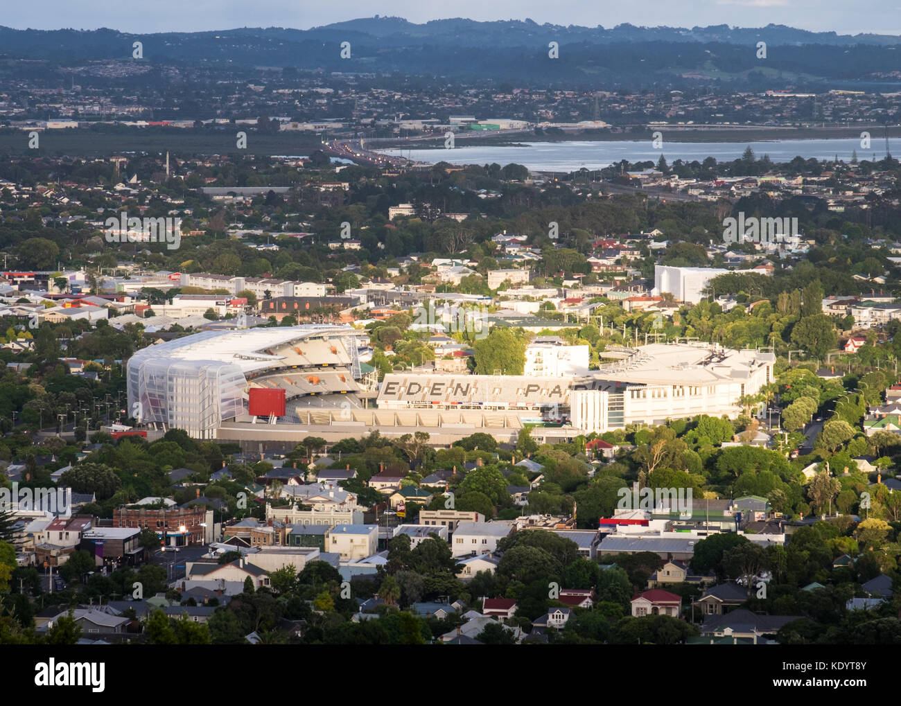 A view of the Eden Park stadium from Mt Eden in Auckland, New Zealand
