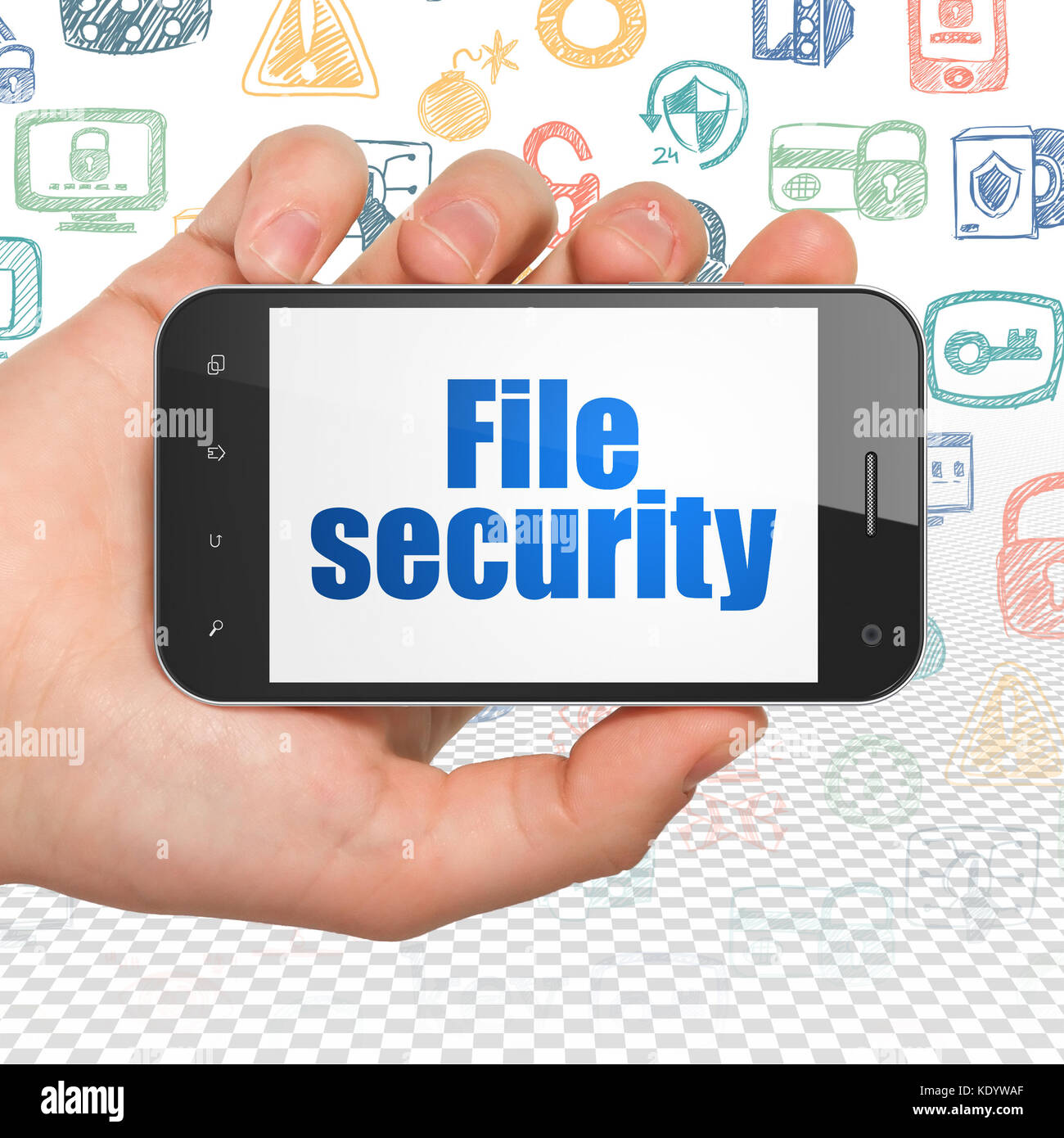 Safety concept: Hand Holding Smartphone with File Security on display ...
