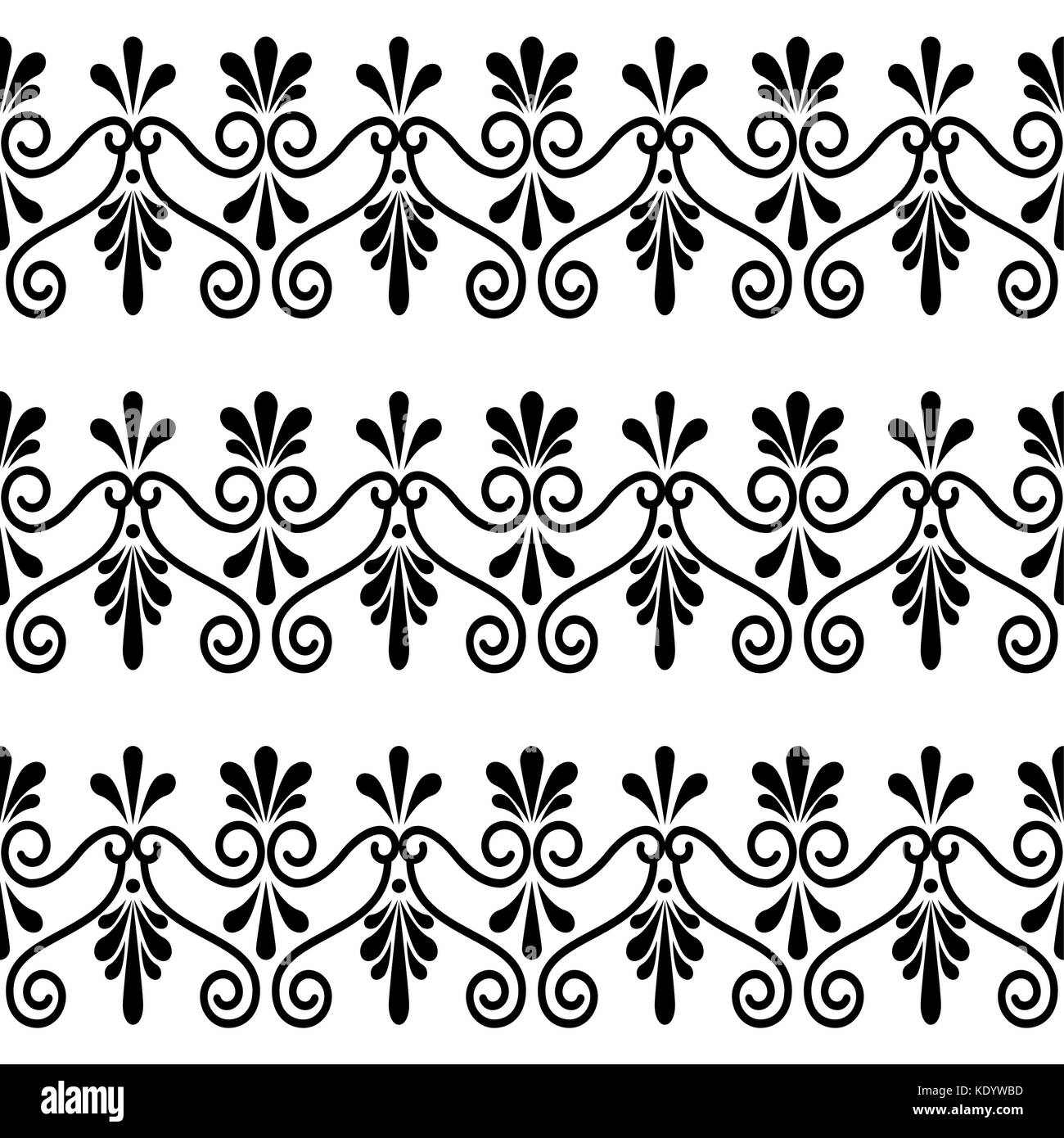 Greek floral seamless vector pattern - ancient repetitive background in black and white Stock Vector