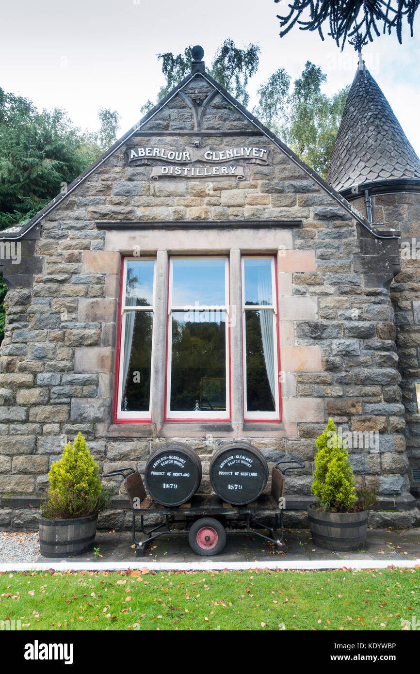 Aberlour Whisky Distillery entrance and visitor centre in the village of Aberlour, Scotland, UK Stock Photo